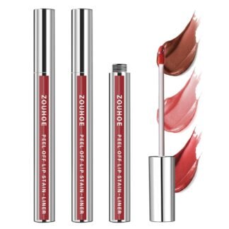 ZOUHOE Peel Off Lip Stain Set – 3 Colors Long Lasting Lip Tint, Smudge-Proof, Transfer-Proof, Kiss-Proof, Vegan Lip Makeup Gift for Her