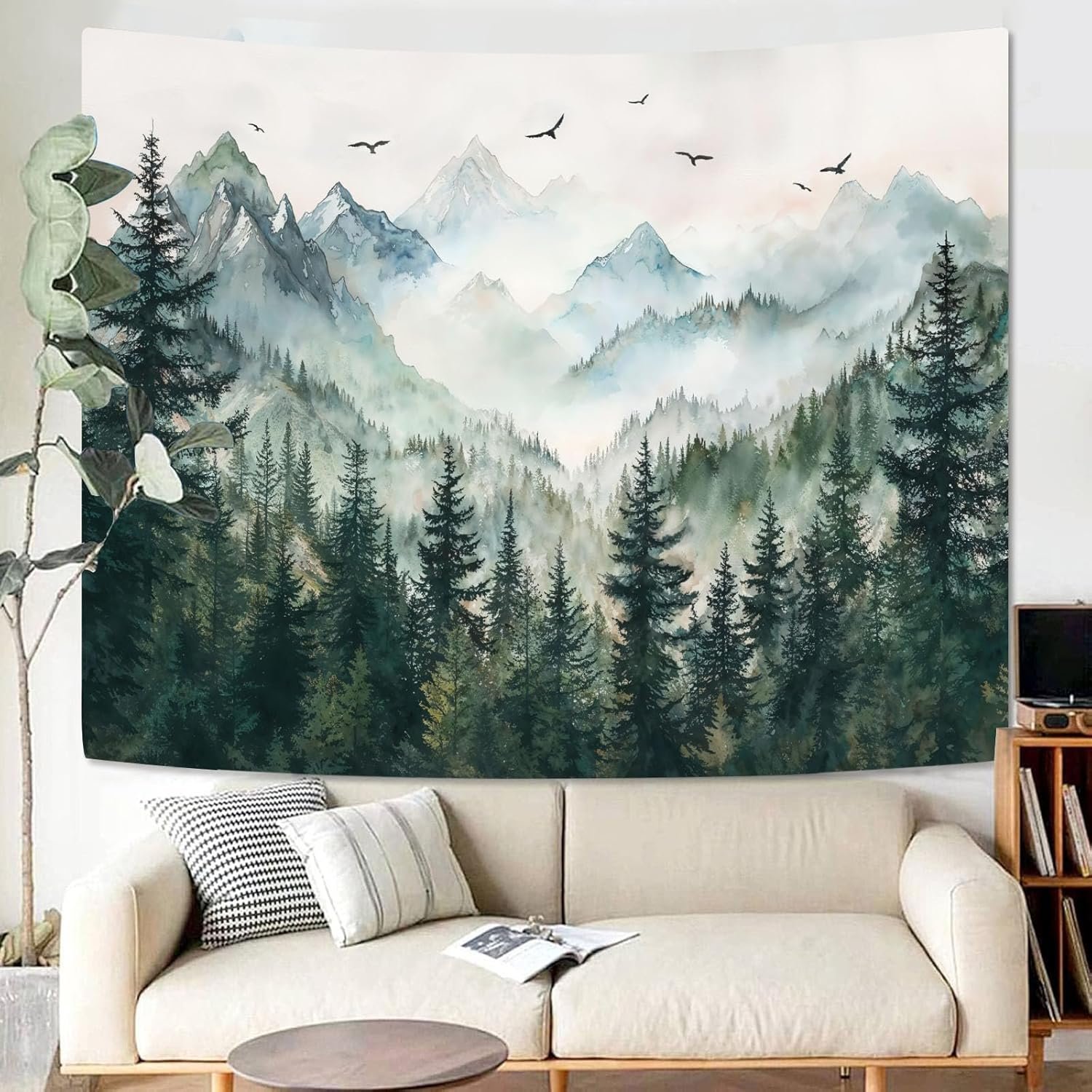 Zussun Misty Forest Mountain Tapestry Sage Green Nature Pine Tree Tapestry for Bedroom Aesthetic Watercolor Foggy Woodlands Birds Landscape Tapestries Wall Hanging for Living - lunas-mystic-emporium.com Zussun Misty Forest Mountain Tapestry Sage Green Nature Pine Tree Tapestry for Bedroom Aesthetic Watercolor Foggy Woodlands Birds Landscape Tapestries Wall Hanging for Living...