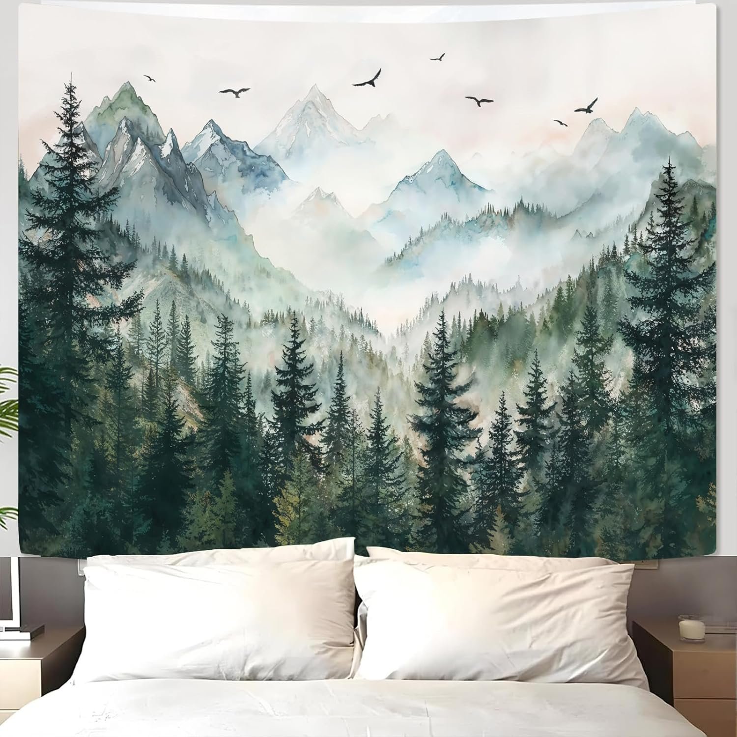 Zussun Misty Forest Mountain Tapestry Sage Green Nature Pine Tree Tapestry for Bedroom Aesthetic Watercolor Foggy Woodlands Birds Landscape Tapestries Wall Hanging for Living - lunas-mystic-emporium.com Zussun Misty Forest Mountain Tapestry Sage Green Nature Pine Tree Tapestry for Bedroom Aesthetic Watercolor Foggy Woodlands Birds Landscape Tapestries Wall Hanging for Living...
