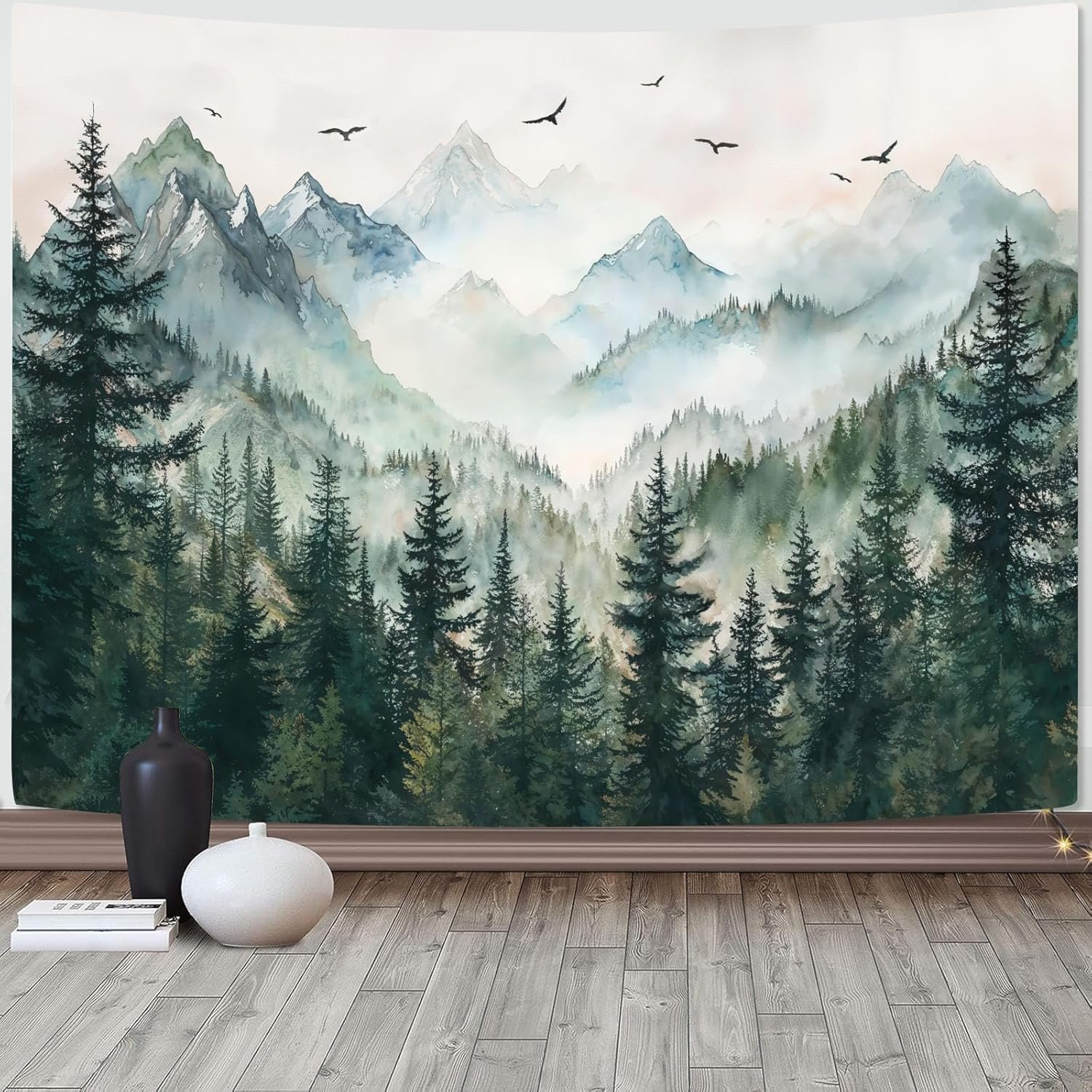 Zussun Misty Forest Mountain Tapestry Sage Green Nature Pine Tree Tapestry for Bedroom Aesthetic Watercolor Foggy Woodlands Birds Landscape Tapestries Wall Hanging for Living - lunas-mystic-emporium.com Zussun Misty Forest Mountain Tapestry Sage Green Nature Pine Tree Tapestry for Bedroom Aesthetic Watercolor Foggy Woodlands Birds Landscape Tapestries Wall Hanging for Living...