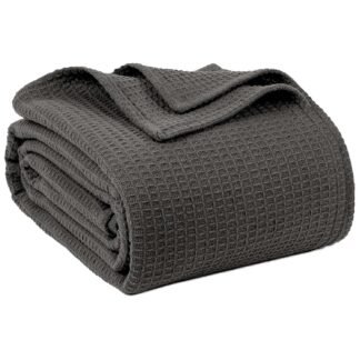 100% Cotton Blankets Queen Size for Bed - Waffle Weave Blankets for Summer, Lightweight and Breathable Soft Woven Blanket for Spring, White, 90x90 Inches (Dark Grey, Queen (90"...