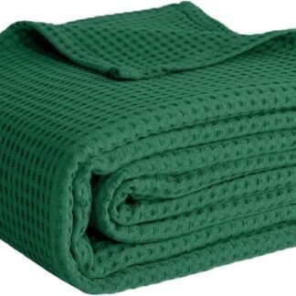 100% Cotton Blankets Queen Size for Bed - Waffle Weave Blankets for Summer, Lightweight and Breathable Soft Woven Blanket for Spring, White, 90x90 Inches (Dark Green, Throw (50"...