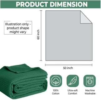 100% Cotton Blankets Queen Size for Bed - Waffle Weave Blankets for Summer, Lightweight and Breathable Soft Woven Blanket for Spring, White, 90x90 Inches (Dark Green, Throw (50"...