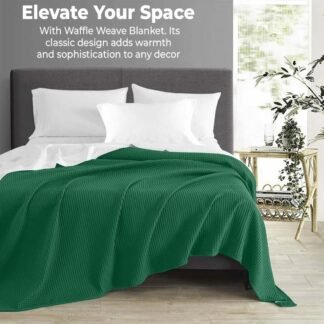 100% Cotton Blankets Queen Size for Bed - Waffle Weave Blankets for Summer, Lightweight and Breathable Soft Woven Blanket for Spring, White, 90x90 Inches (Dark Green, Throw (50"...