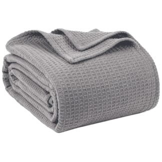 100% Cotton Blankets Queen Size for Bed - Waffle Weave Blankets for Summer, Lightweight and Breathable Soft Woven Blanket for Spring, White, 90x90 Inches (Light Grey, Queen (90"...