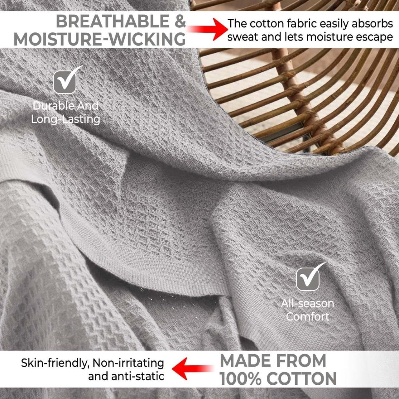 100 Cotton Blankets Queen Size for Bed - Waffle Weave Blankets for Summer Lightweight and Breathable Soft Woven Blanket for Spring White 90x90 Inches Light Grey Queen 90 - lunas-mystic-emporium.com 100% Cotton Blankets Queen Size for Bed - Waffle Weave Blankets for Summer, Lightweight and Breathable Soft Woven Blanket for Spring, White, 90x90 Inches (Light Grey, Queen (90"...