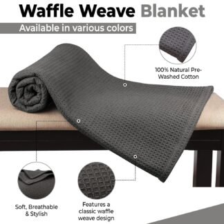 100% Cotton Blankets Queen Size for Bed - Waffle Weave Blankets for Summer, Lightweight and Breathable Soft Woven Blanket for Spring, White, 90x90 Inches (Dark Grey, Queen (90"...