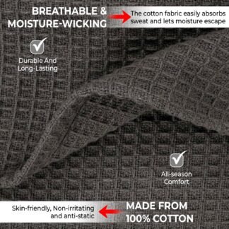 100% Cotton Blankets Queen Size for Bed - Waffle Weave Blankets for Summer, Lightweight and Breathable Soft Woven Blanket for Spring, White, 90x90 Inches (Dark Grey, Queen (90"...
