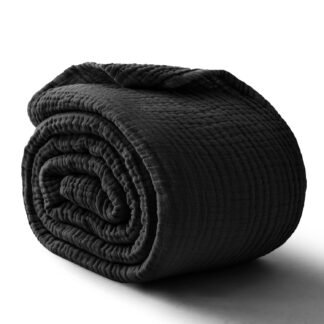 100% Cotton Muslin Blanket King 108" x 90", 6 Layers Breathable and Lightweight Cotton Throw Blankets for Bed, Soft Cooling Summer Gauze Blanket for Adults All Season, Black