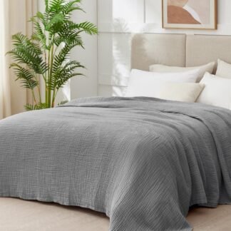 100% Cotton Muslin Blanket King 108" x 90", 6 Layers Breathable and Lightweight Cotton Throw Blanket for Bed, Soft Quilt Bedspread Coverlet, Gauze Blanket for Adults All Season,...