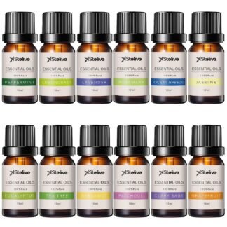 100% Pure Essential Oils Set - 12 Pack Aromatherapy Oils for Diffusers (10ml Each) - Includes Lavender, Peppermint, Tea Tree & More