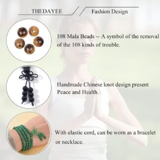 108 Mala Prayer Beads Bracelet 6mm Genuine Gemstone Healing Crystal Stone Beaded Bracelet Buddhist Tibetan Handmade Knotted Elastic Necklace for Yoga Meditation Unisex Women Men