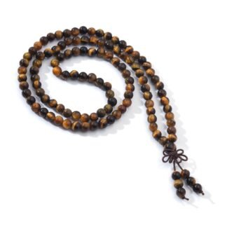 108 Mala Prayer Beads Bracelet 6mm Genuine Gemstone Healing Crystal Stone Beaded Bracelet Buddhist Tibetan Handmade Knotted Elastic Necklace for Yoga Meditation Unisex Women Men