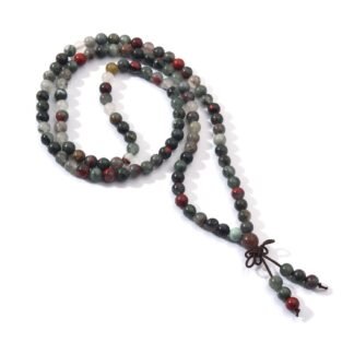 108 Mala Prayer Beads Bracelet 6mm Genuine Gemstone Healing Crystal Stone Beaded Bracelet Buddhist Tibetan Handmade Knotted Elastic Necklace for Yoga Meditation Unisex Women Men