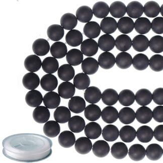 10mm Natural Matte Black Onyx Round Gemstone Frosted 80Pcs Bulk Loose Beads for Jewelry Making Bracelet with Stretch Beading Cord LPBeads