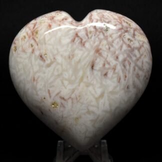 120g 2.6" White Scolecite Sparys Carved into Heart Polished SW UV Reactive Natural Zeolite Gemstone Crystal Mineral Specimen - India + Stand