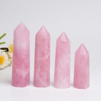 1PCS Rose Quartz Natural Crystal Towers 2.75-3.54" Healing Crystal Wand 6 Faceted Chakra Reiki Meditation Therapy