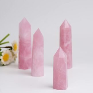 1PCS Rose Quartz Natural Crystal Towers 2.75-3.54" Healing Crystal Wand 6 Faceted Chakra Reiki Meditation Therapy