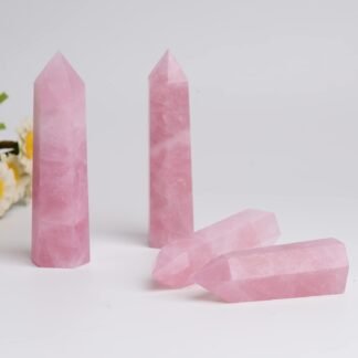 1PCS Rose Quartz Natural Crystal Towers 2.75-3.54" Healing Crystal Wand 6 Faceted Chakra Reiki Meditation Therapy