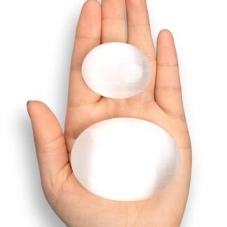 2 pc Selenite Palm Stone, Oval Shaped Crystals and Healing Stones- Pocket Worry Stone for Anxiety and Stress Relief - Healing Crystals for Meditation, Reiki, Spiritual and...