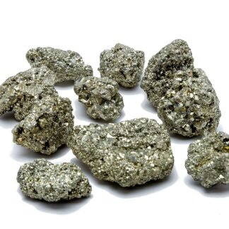2 Pcs of Natural Raw Pyrite Stones with Carry-On Crafted Fabric Bag for Wicca, Reiki & Crystal Healing