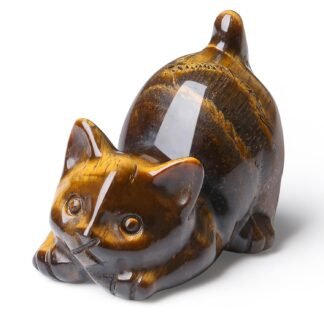 2" Tiger Eye Cat Figurine Statue Healing Crystal Stone Natural Carved Figurines for Home Office Decor Cute Lazy Sculpture Decoration Gemstones Cat Trinkets Gifts for Lovers...