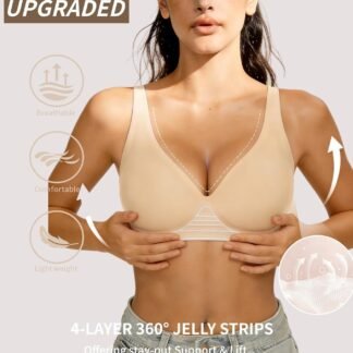 2026 Women Jelly Seamless Wireless Push Up Bras Deep V No Underwire Supportive Everyday Bra Full Coverage Plunge Bralettes