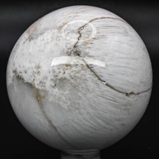 2.25" 215g Scolecite Sphere Polished White Zeolite Gemstone Crystal Mineral Collectible Specimen Ball - India + Stand