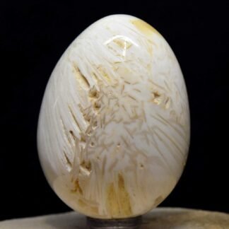 2.3" 125g White Orange Scolecite Egg Polished Natural Zeolite Gemstone Druzy Crystal Mineral UV Reactive Collectible Specimen - India + Stand