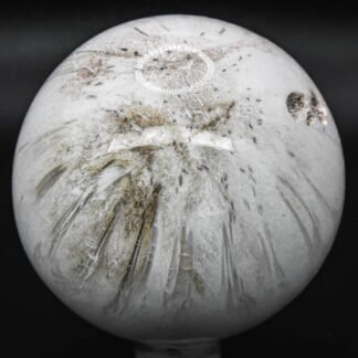 2.3" 240g White Scolecite Sprays Carved into Sphere Polished Natural Zeolite Gemstone Crystal Mineral Specimen Ball - India + Stand