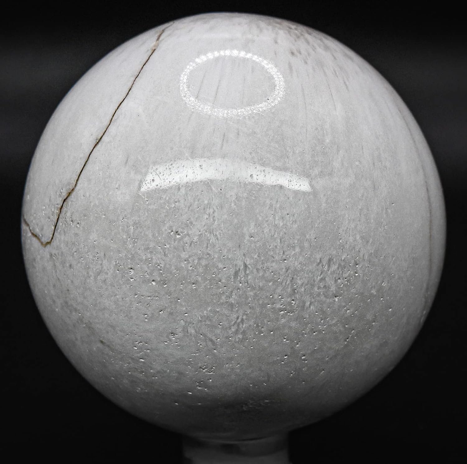 24 270g White Scolecite Sphere Polished Natural Zeolite Gemstone Crystal Mineral Specimen Ball - India + Stand - lunas-mystic-emporium.com 2.4" 270g White Scolecite Sphere Polished Natural Zeolite Gemstone Crystal Mineral Specimen Ball - India + Stand