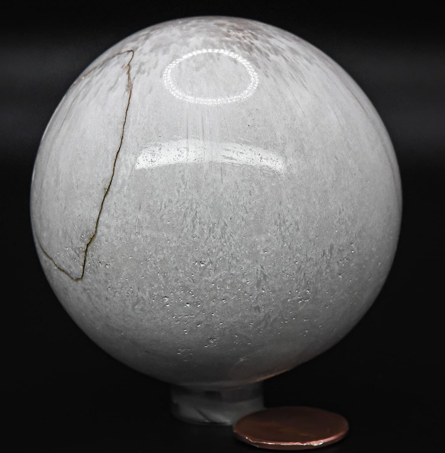 24 270g White Scolecite Sphere Polished Natural Zeolite Gemstone Crystal Mineral Specimen Ball - India + Stand - lunas-mystic-emporium.com 2.4" 270g White Scolecite Sphere Polished Natural Zeolite Gemstone Crystal Mineral Specimen Ball - India + Stand