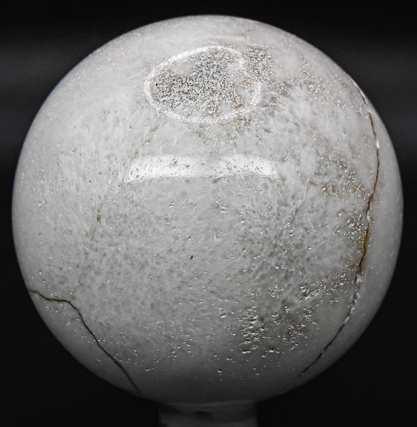 24 270g White Scolecite Sphere Polished Natural Zeolite Gemstone Crystal Mineral Specimen Ball - India + Stand - lunas-mystic-emporium.com 2.4" 270g White Scolecite Sphere Polished Natural Zeolite Gemstone Crystal Mineral Specimen Ball - India + Stand