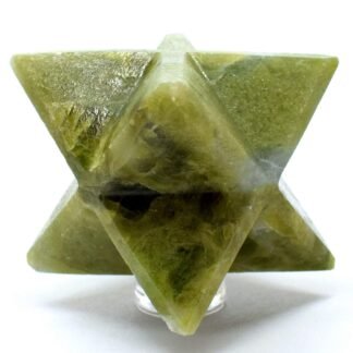 2.5" 115g Green Vesuvianite w/Quartz 8 Point Merkaba Star Polished Natural Idocrase Gemstone Crystal Mineral - India + One Polished Clear Quartz Cabochon