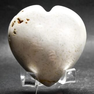 2.6" 115g White Scolecite Heart Polished Natural Zeolite w/Small Druzy Gemstone Crystal Mineral Specimen - India + Stand