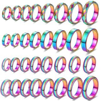 32 Pieces Genuine Hematite Rings Set Negative Energy Ring Non Magnetic Hematite Stone Jewelry 6t Curved Surface 6 Plane 6t Faceted Size 6-13 Cute Cool Jewelry