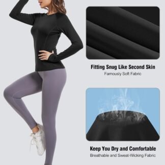 4 Pack Women's Long Sleeve Compression Shirts, Dry Fit Workout Athletic Sun Protection Cooling Tops for Yoga Running Gym