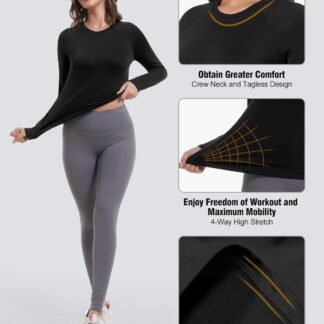 4 Pack Women's Long Sleeve Compression Shirts, Dry Fit Workout Athletic Sun Protection Cooling Tops for Yoga Running Gym