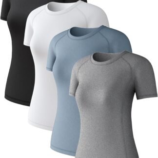 4 Pack Women's Long Sleeve Compression Shirts, Dry Fit Workout Athletic Sun Protection Cooling Tops for Yoga Running Gym