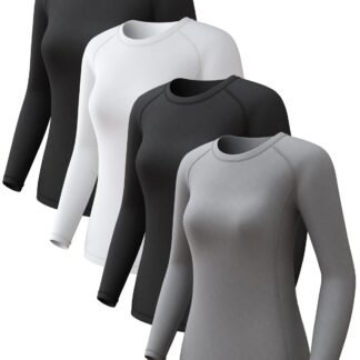 4 Pack Women's Long Sleeve Compression Shirts, Dry Fit Workout Athletic Sun Protection Cooling Tops for Yoga Running Gym