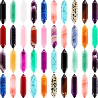 40 Pieces Healing Crystal Wands Hexagonal Handmade Amethyst Rose Quartz Chakra Reiki Points Faceted Prism Bars for Meditation Crystal Therapy, 1 Inch-1.4 inch