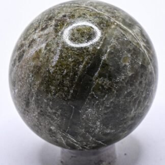 41mm 125g Rich Dark Green Vesuvianite Carved Sphere Polished Natural Sparkling Collectible Gemstone Crystal Mineral Décor Ball - India + Stand