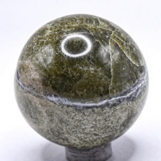 44mm 145g Green Vesuvianite w/Calcite Carved into Sphere Polished Natural Vasonite Gemstone Crystal Mineral Décor Ball - India + Stand