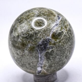 44mm 145g Green Vesuvianite w/Calcite Carved into Sphere Polished Natural Vasonite Gemstone Crystal Mineral Décor Ball - India + Stand