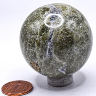 44mm 145g Green Vesuvianite w/Calcite Carved into Sphere Polished Natural Vasonite Gemstone Crystal Mineral Décor Ball - India + Stand