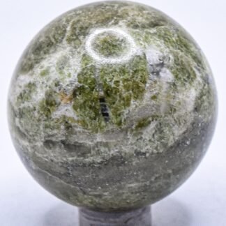 44mm 150g Green Vesuvianite w/Inclusions Sphere Polished Natural Vasonite Idocrase Gemstone Crystal Mineral Ball - India + Stand