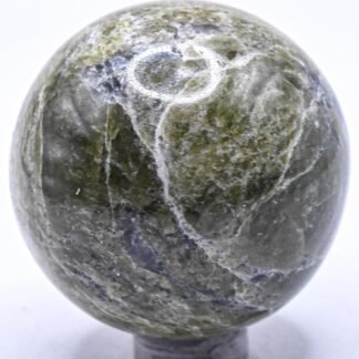 45mm 160g Rich Green Orange Vesuvianite w/Calcite Inclusions Sphere Polished Natural Vasonite Idocrase Gemstone Crystal Mineral Ball - India + Stand