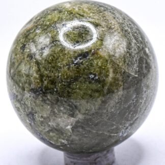 46mm 160g Rich Green Vesuvianite w/Calcite Inclusions Sphere Polished Natural Sparkling Vasonite Gemstone Crystal Mineral Décor Ball - India + Stand