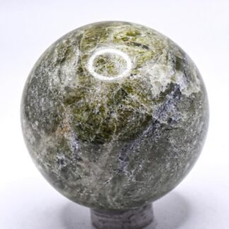 46mm 165g Green Vesuvianite w/Calcite Inclusions Carved Sphere Polished Natural Sparkling Collectible Vasonite Gemstone Crystal Mineral Ball - India + Stand