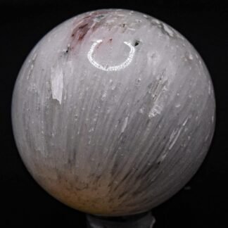 47mm 120g White Scolecite Druzy Sphere Polished Natural Zeolite Gemstone Crystal Mineral Collectible Ball - India + Stand